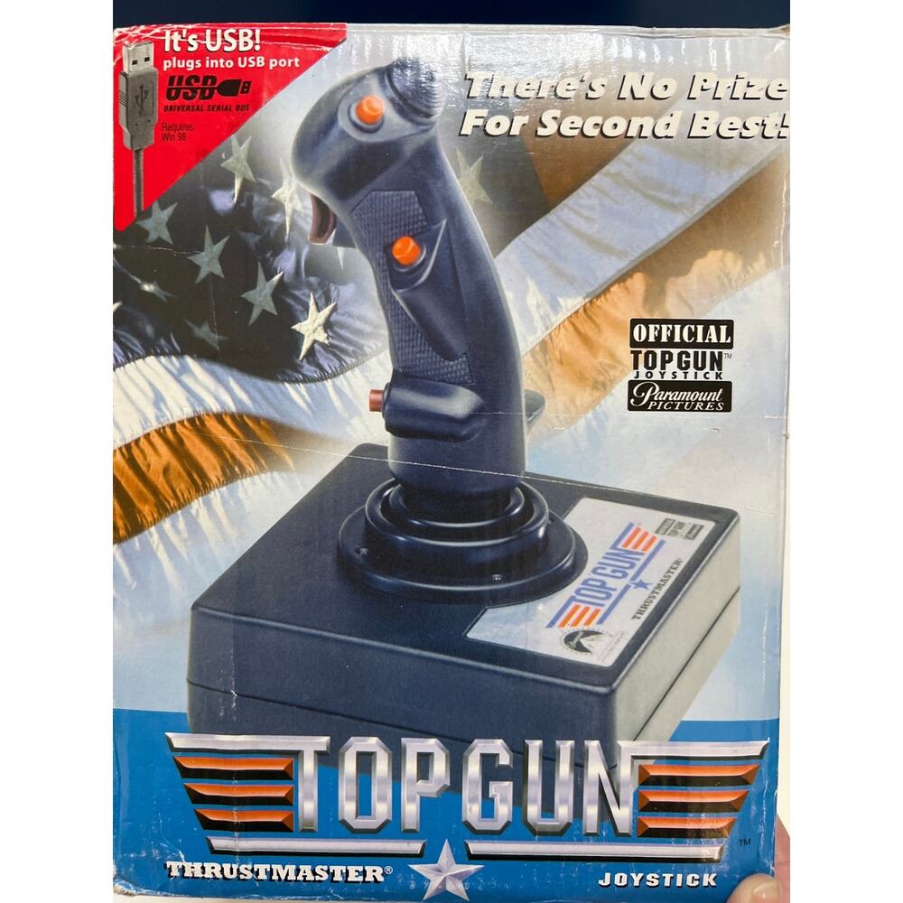 Vintage Thrustmaster Top Gun USB Joystick PC Flight Controller EUC Untested W/CD